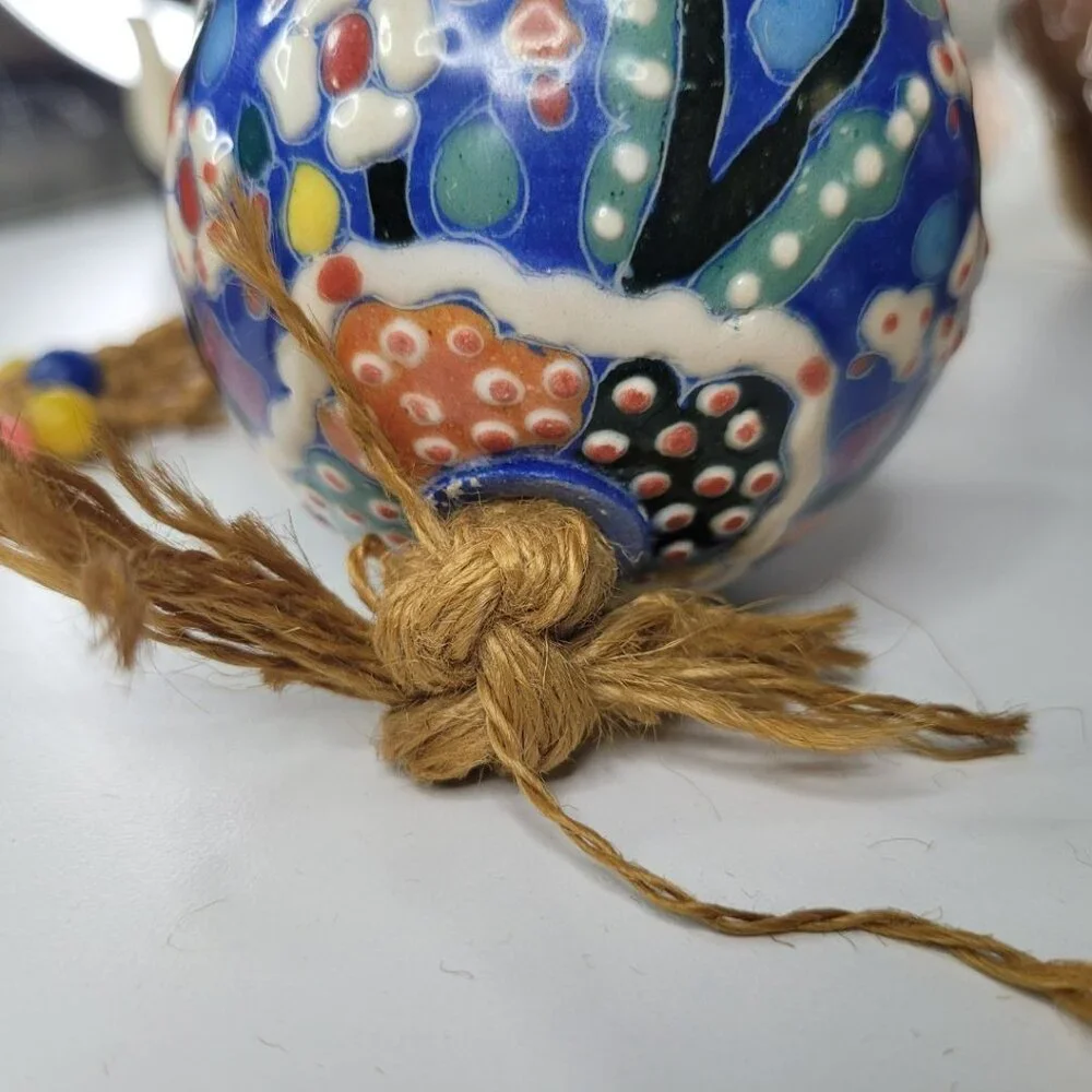 Macrame Twine Ceramic Ornament‎ Large Ball Beaded Christmas Spring Hanging Decor